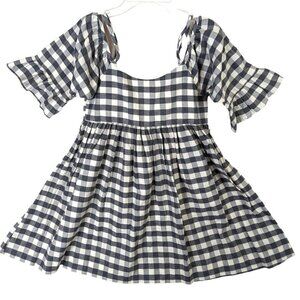 Bella Bliss Girls size 12 Dress Gray Buffalo Check Zip Back Off Shoulder Cotton